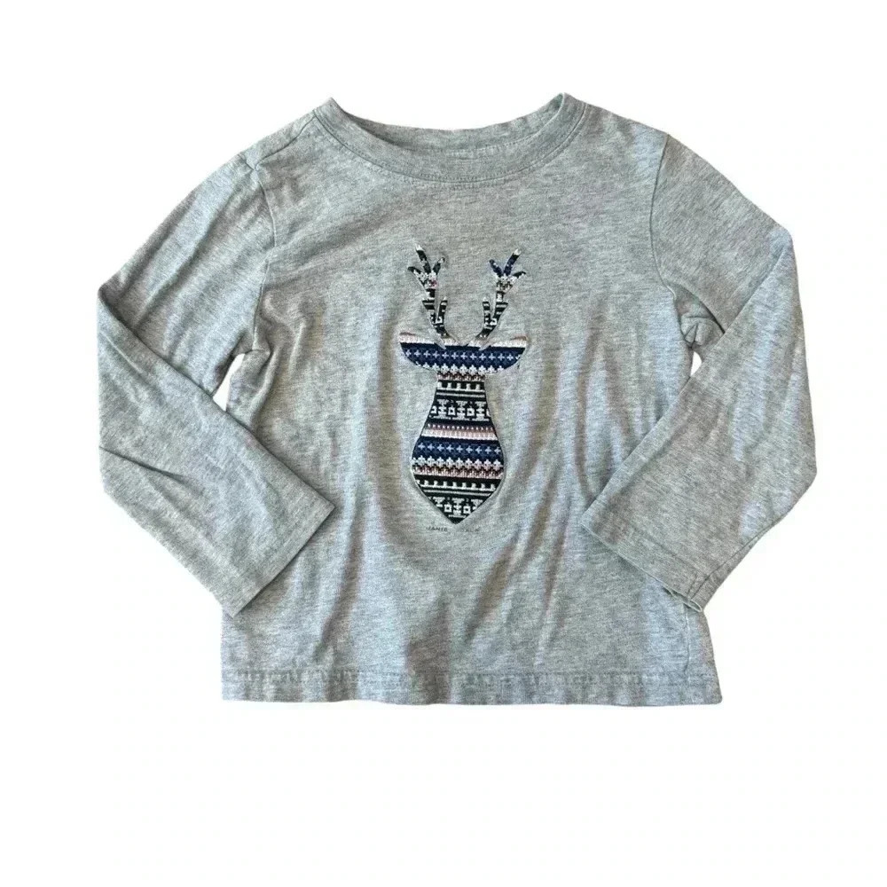 Janie and Jack Embroidered Deer Long Sleeve Shirt